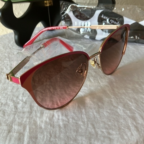 Kate Spade: Pink/Gold Tone Wire IANNA Cat Eye Sunglasses - Picture 10 of 16